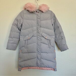 Women’s Gray Puffer Coat with Pink Fur Trim Size M